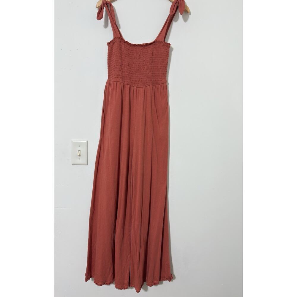 Free People Women’s Smocked Wide-Leg Bohemian Jumpsuit Rust Orange XS